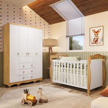 Imagem de Quarto de Bebê com Guarda-Roupa 4 Portas e Berço Minicama 100% MDF Nin