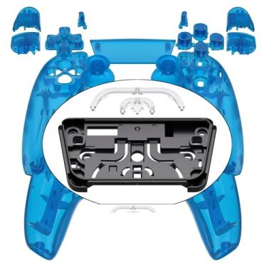 Imagem de eXtremeRate Conjunto completo de capa transparente azul com botões e capa para touchpad para controle PS5, placas decorativas de reposição personalizadas para controle Playstation 5