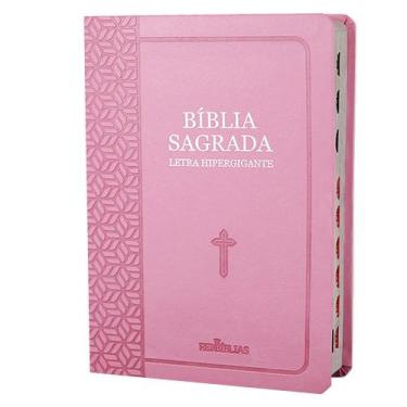 Imagem de Bíblia Sagrada letra Hipergigante Capa Pu Luxo Rosa com Índice E Harpa