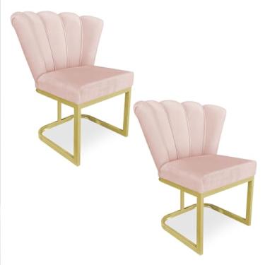 Imagem de Kit 02 Poltronas Flor Veludo Rosa Bebê Base Metálica Industrial Dourado - Pallazio