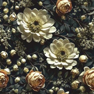 Imagem de Yenhome Papel de parede floral brilhante de vinil floral para parede laranja/branco para banheiro, locatário, papel de parede floral, decorativo para armários