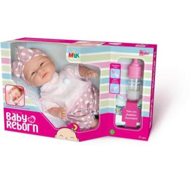 Imagem de Boneca Bebê Reborn 34CM com Acessórios Mamadeira Mágica e Fraldinha - 