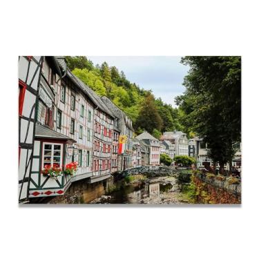 Imagem de Serenidade artificial River Mountain Cottage – Arte de parede vida no campo, impressão em tela aconchegante e gratuita para casa 20 x 30 cm sem moldura