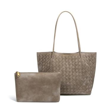 Imagem de Waiyqju Sacola feminina luxuosa feita à mão, conjunto de bolsa de praia, elegante para reduzir a idade, Material fosco nº 17 Taupe, Large