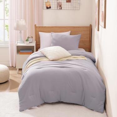 Imagem de WRENSONGE Conjunto de edredom solteiro/solteiro GG – 2 peças, lilás pré-lavado, macio e leve para todas as estações, edredom fofo alternativo Twin GG com 1 fronha