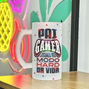 Imagem de Caneca Pai Gamer Jogando No Modo Hard da Vida Vidro Jateado 475ml