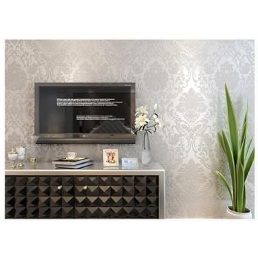Imagem de ESSMOKO Papel de parede ecológico não tecido quarto sala de estar hotel fundo parede 3D papel de parede não autoadesivo off-white 53 * 950 cm