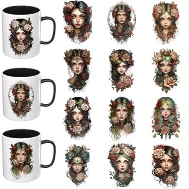 Imagem de Dorsbaby Envoltório de copo UV DTF para meninas, 12 peças, adequado para canecas, óculos, computadores, mesas e cadeiras, etc. Para criatividade DIY, papel de transferência UV DTF de alta viscosidade