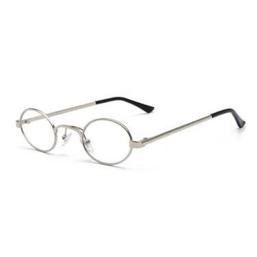 Imagem de HCHES Óculos de sol ovais clássicos de armação pequena para homens, metal, punk, feminino, retrô, redondo, steampunk, UV400 (C7 prata-transparente)