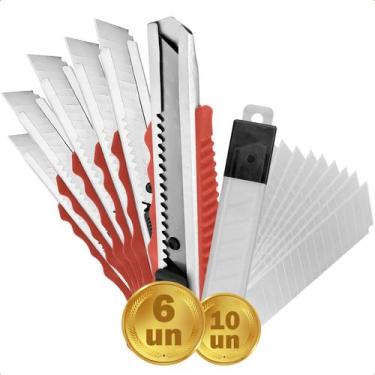 Imagem de Jogo de 6 Estilete Com Trava Largo Profissional Com 10 Lâminas 0,5mm P