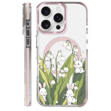 Imagem de Yuning419 Capa para iPhone 16 Pro, compatível com Magsafe, capa transparente com proteção total da câmera para meninas e mulheres, capa magnética protetora à prova de choque - Campanula Bunny