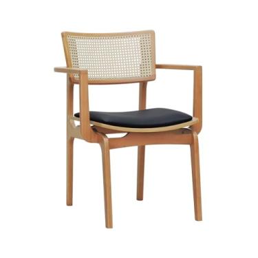 Imagem de Cadeira Apollo Madeira Maciça com Braço Encosto Telinha Assento Anatômico - Natural - Estofado Corano Preto