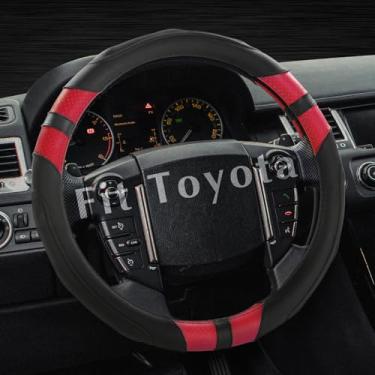 Imagem de Achiou Capa de volante de couro - design esportivo, antiderrapante respirável e confortável para volantes de 36,8 cm a 38 cm