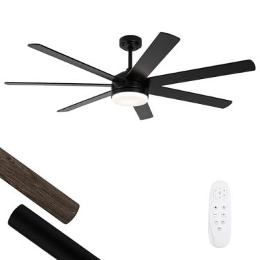 Imagem de SODSEA Ventilador de teto de 152 cm, ventilador de teto preto externo com luz e controle remoto, motor reversível de 6 velocidades, 7 lâminas bilaterais reguláveis sem ruído, para quarto interno