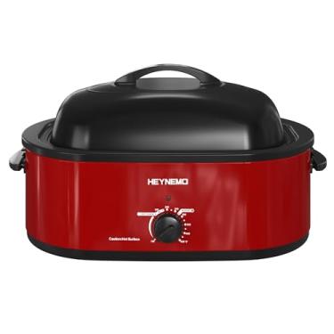 Imagem de Forno torrador de 20 litros, forno elétrico de torrador de peru com função de descongelamento e aquecimento, temperatura ajustável, panela e rack removíveis, aço inoxidável, vermelho