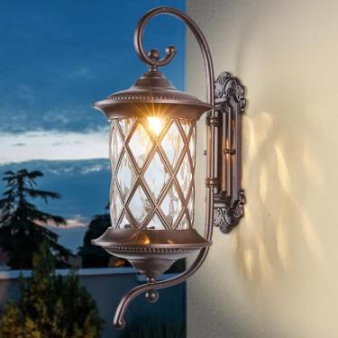 Imagem de Lanterna de parede à prova d'água de bronze polido a óleo, 61 cm, grande, para uso externo, retrô, à prova d'água, arandela, marrom, claro, para parede, com vidro de água para garagem, jardim e porta
