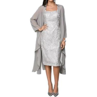 Imagem de Vestido Casual Feminino Na Altura Do Joelho Mãe Da Noiva Vestidos Conjunto De Duas Peças Vestido, Gy, S