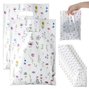 Imagem de Ouligay 50 peças de sacos de presente florais de flores silvestres sacos reutilizáveis de lembrancinha de festa com alças saco de embrulho de doces florais silvestres para presente para chá de bebê