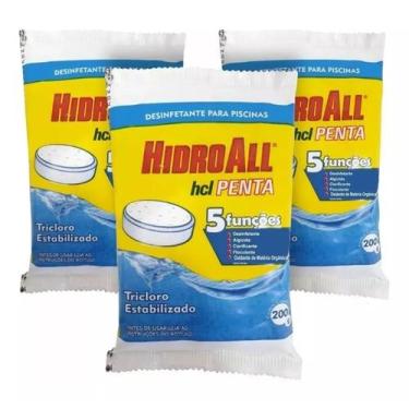 Imagem de Kit 3 Pastilha Tablete Pedra De Cloro 200 Gr 5 Em 1 Para Piscina Vinil