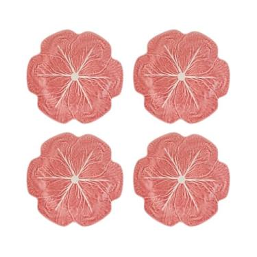Imagem de Bordallo Pinheiro Conjunto de 4 pratos de jantar de repolho rosa grandes com motivo de folha rosa louça de barro feita à mão prato de mesa português prato principal prato de jantar salada macarrão