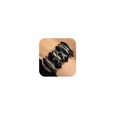 Imagem de wekicici Pulseiras pendentes de resina acrílica irregular grossa placa de acetato de tartaruga larga pulseiras elásticas coloridas acrílicas elásticas elásticas para mulheres, adjustable, Resina, Sem