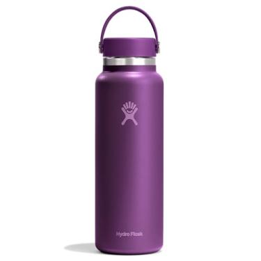 Imagem de Hydro Flask Garrafa de água - aço inoxidável isolado - tampa flexível de boca larga, não derrama, à prova de vazamento e recarregável em roxo Beachplum de 1,134 g