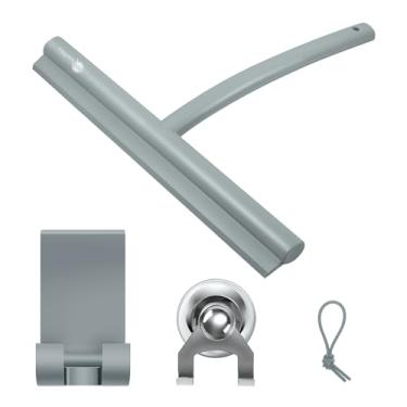 Imagem de Quanmin Rodo de chuveiro com gancho, limpador de vidro de núcleo de aço inoxidável, limpador multiuso, borracha de silicone rodos domésticos para portas de vidro de chuveiro, para-brisa, banheiro,