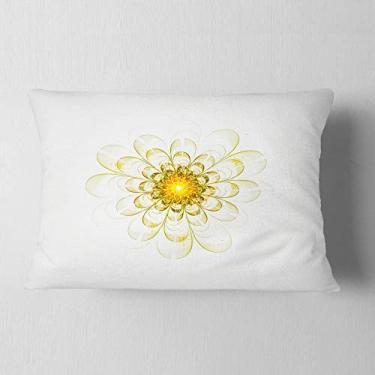 Imagem de Designart Arte digital floral amarela brilhante com flor fractal para sala de estar, sofá, almofada de alta qualidade + capa de almofada impressa em ambos os lados 30,5 x 50,8 cm