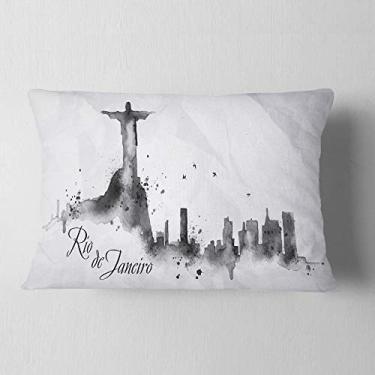Imagem de Design Rio de Janeiro Silhueta Pintura Paisagem Urbana Sala de Estar Lombar, Sofá, Travesseiro + Capa de Almofada Impressa em ambos os lados 30,48 cm x 50,8 cm