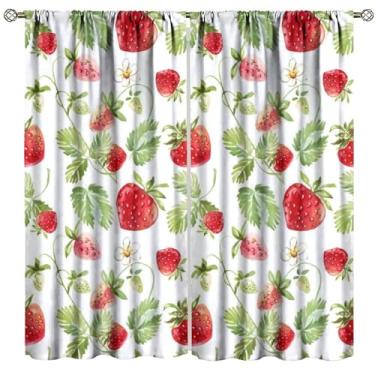 Imagem de Cortinas de frutas vermelhas de morango para meninas crianças modernas com estampa de frutas suculentas para berçário, quarto, sala de estar, cozinha, 107 cm L x 114 cm C (sem apagão)