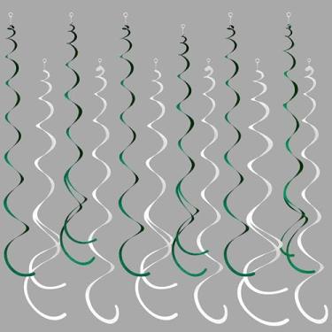 Imagem de 36 peças verde branco pendurado redemoinho decorações feltro redemoinho flâmula espiral guirlanda de teto para aniversário, formatura, casamento, aposentadoria, chá de bebê, primavera, verão, Natal