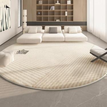 Imagem de Tapete redondo macio e fofo para decoração de sala de estar, carpete grosso e lavável, creme (300x300 cm/E)