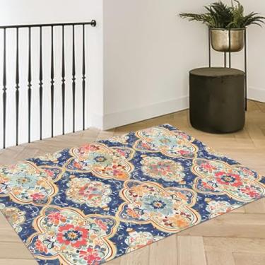 Imagem de Livcoz Boho Tapete de área lavável com flores vintage, 6 x 7 m, boêmio retrô, floral, macio, antiderrapante, tapetes pequenos, decoração de casa, tapete de entrada, tapete para sala de estar, quarto