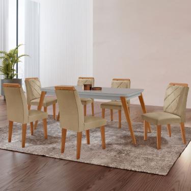 Imagem de Mesa de Jantar Copper 180cm Tampo MDF Vidro Canto Copo e 6 Cadeiras Melissa - Turim 07/Off/Naturale/Serig. Off