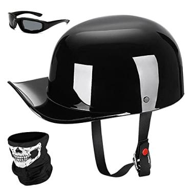 Imagem de Yesmotor Capacete de Motocicleta de Beisebol Meio Boné para Bicicleta Cruiser Chopper Ciclomotor Scooter-Dot Aprovado (Preto Claro, L)