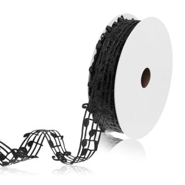 Imagem de 1 rolo de 20 metros fita de notas musicais oca fita de gorgorão musical preta gravada decoração de notas musicais fitas decorativas para artesanato artesanal DIY