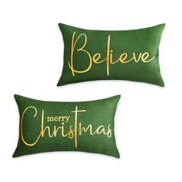 Imagem de HOMFREEST Merry Christmas Capas de almofada douradas 30 x 50 cm 2569 almofadas decorativas verdes capas de almofada para varanda externa para sofá