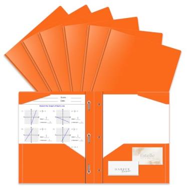 Imagem de Briartw Pacote com 6 Pastas de Bolso Laranja com Brads, Tamanho Carta, Brilhantes e Divertidas para Organização Estudantil, Ensino Fundamental, Ensino em Casa, Tarefas Criativas