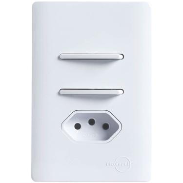 Imagem de 2 Interruptores Simples e Tomada 2P+T de 20 Ampères com Placa 4x2 Branca da Linha Novara - DC-1100/26 - DICOMPEL