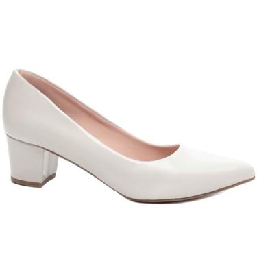 Imagem de Sapato Scarpin Salto Grosso Baixo Numeração Especial Grande Branco Arrasadora Cor:Branco;Tamanho:40