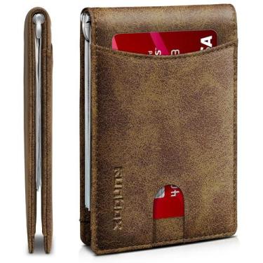 Imagem de Carteira RUNBOX de couro genuíno com bloqueio RFID fino para homens