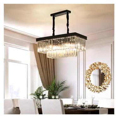 Imagem de Lustre retangular de cristal de luxo para sala de estar, quarto e cozinha, luminária pendente decorativa moderna preta e dourada, luminária principal de alta qualidade para decoração de casa