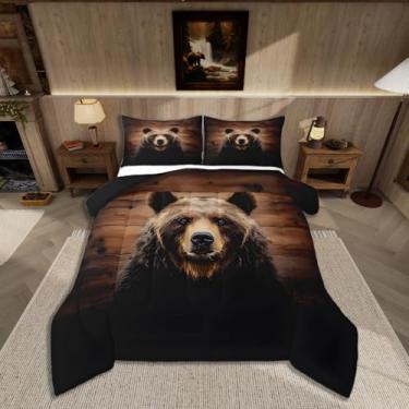 Imagem de Feelyou Jogo de cama Queen com urso marrom, casa de fazenda, animais selvagens, cabana rústica, para decoração de quarto de crianças, meninos, meninas, microfibra, ultramacia, respirável