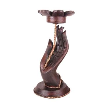 Imagem de Castiçal votivo criativo de madeira de lótus castiçal de lótus decoração exclusivo suporte de vela de flores de mesa decoração de sala de jantar