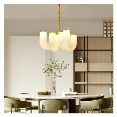 Imagem de ELFINFI Luz pendente LED - Luz pendente de acrílico em forma de U para sala de estar, restaurante, cozinha, metal dourado, iluminação pendente de teto