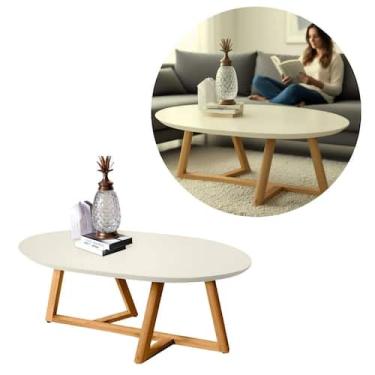 Imagem de Mesa de Centro Oval 90cm MDF e Pinus Classica com Pés Taeda - TEBARROT