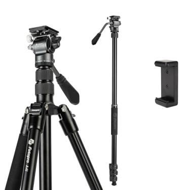 Imagem de Fotopro Tripé de câmera de 152 cm, tripé de viagem compacto de alumínio e monopé com placa de liberação rápida de cabeça esférica de 360°, tripé de câmera profissional para DSLR, A4I A5I (cinza, vídeo