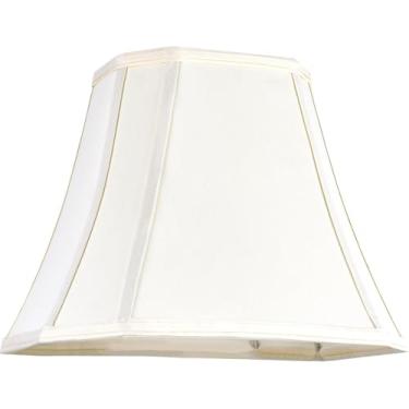 Imagem de Candeeiro de sino de canto quadrado de tecido de linho bege abajur médio 16,25 × 16,25 pol. Topo 33 × 33 pol. Inferior × 28 cm Altura (aranha) Persiana rústica para luminária de mesa e chão