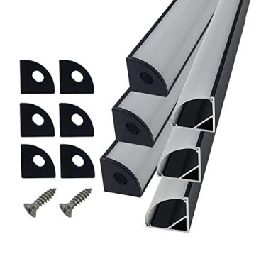 Imagem de HAMRVL Pacote com 6 difusor de canal de LED de 0,32 m de alumínio preto com capa branca Mliky em forma de V 16 x 16 mm, faixa de difusor de faixa de LED com tampas de extremidade e acessórios de clipes de montagem, perfil de alumínio para luzes de LED