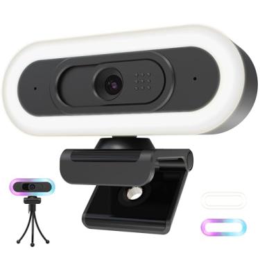 Imagem de saylas Webcam 2K para PC, câmera de streaming com luzes, foco automático, 2 microfones com cancelamento de ruído, câmera de computador para desktop, Plug & Play, capa de privacidade, webcam USB para